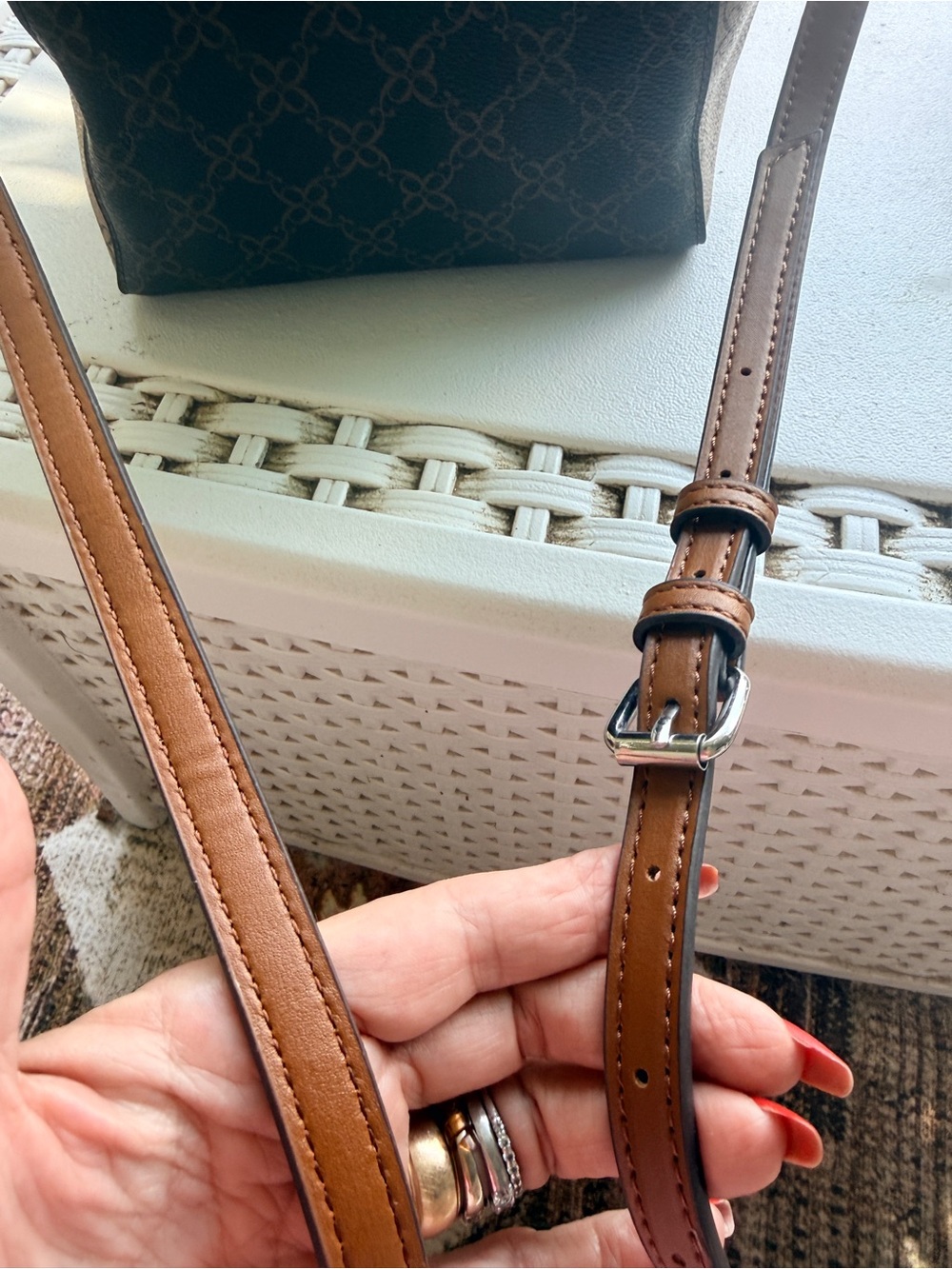 Nine West EUC Coated Canvas
Mini Satchel/Crossbody
Handbag clean interior - Picture 7 of 13